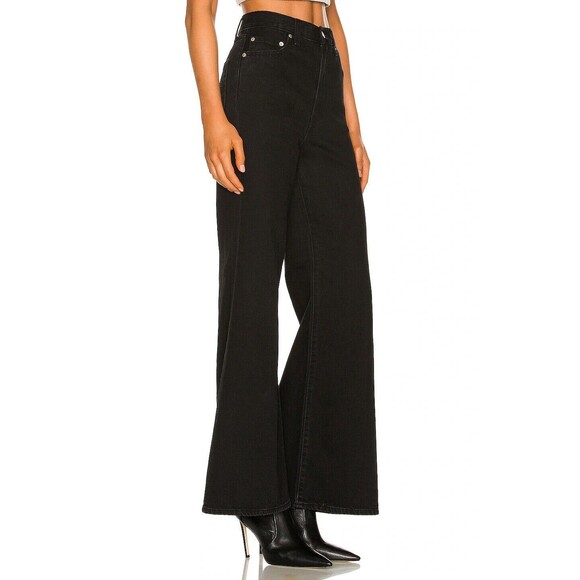 Levis Premium Womens Denim Jeans High Loose Flare Rise Black Wide Leg Baggy - Picture 8 of 10